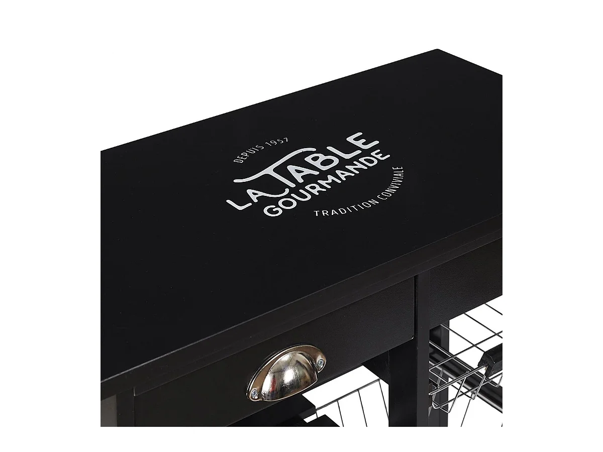 DRAGAN - Desserte à Roulettes Noire Multi-Rangement