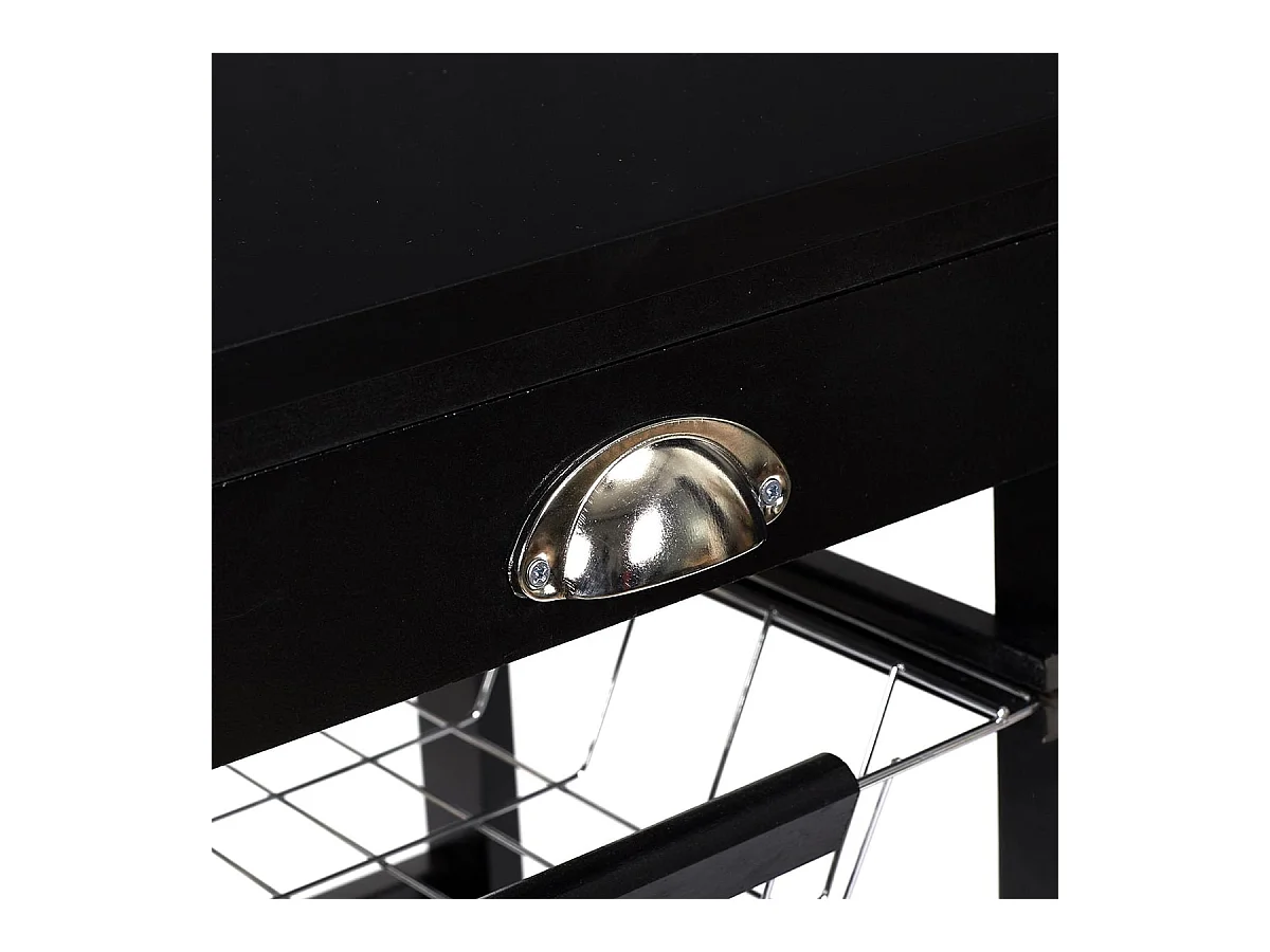 DRAGAN - Desserte à Roulettes Noire Multi-Rangement