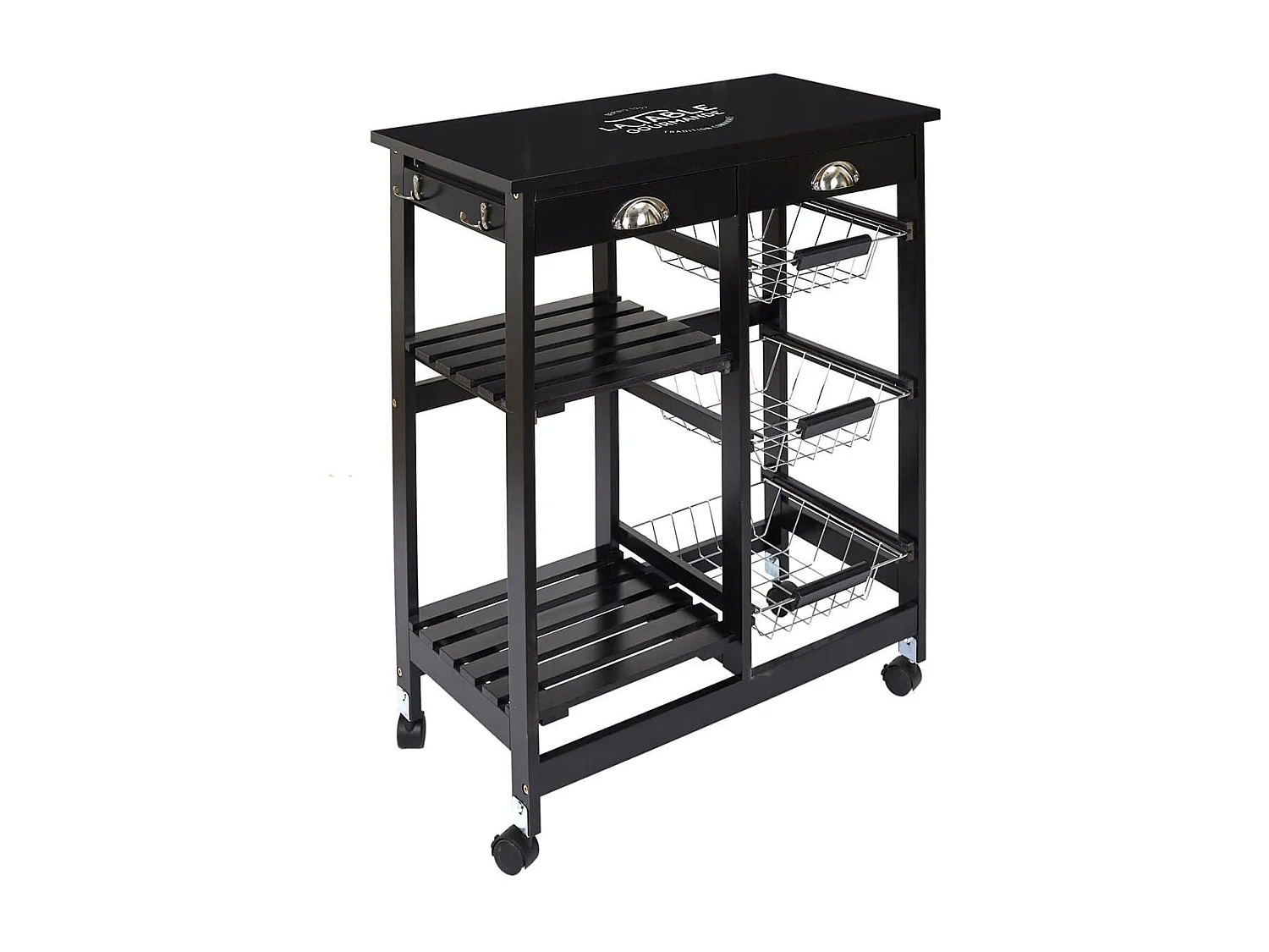 DRAGAN - Desserte à Roulettes Noire Multi-Rangement