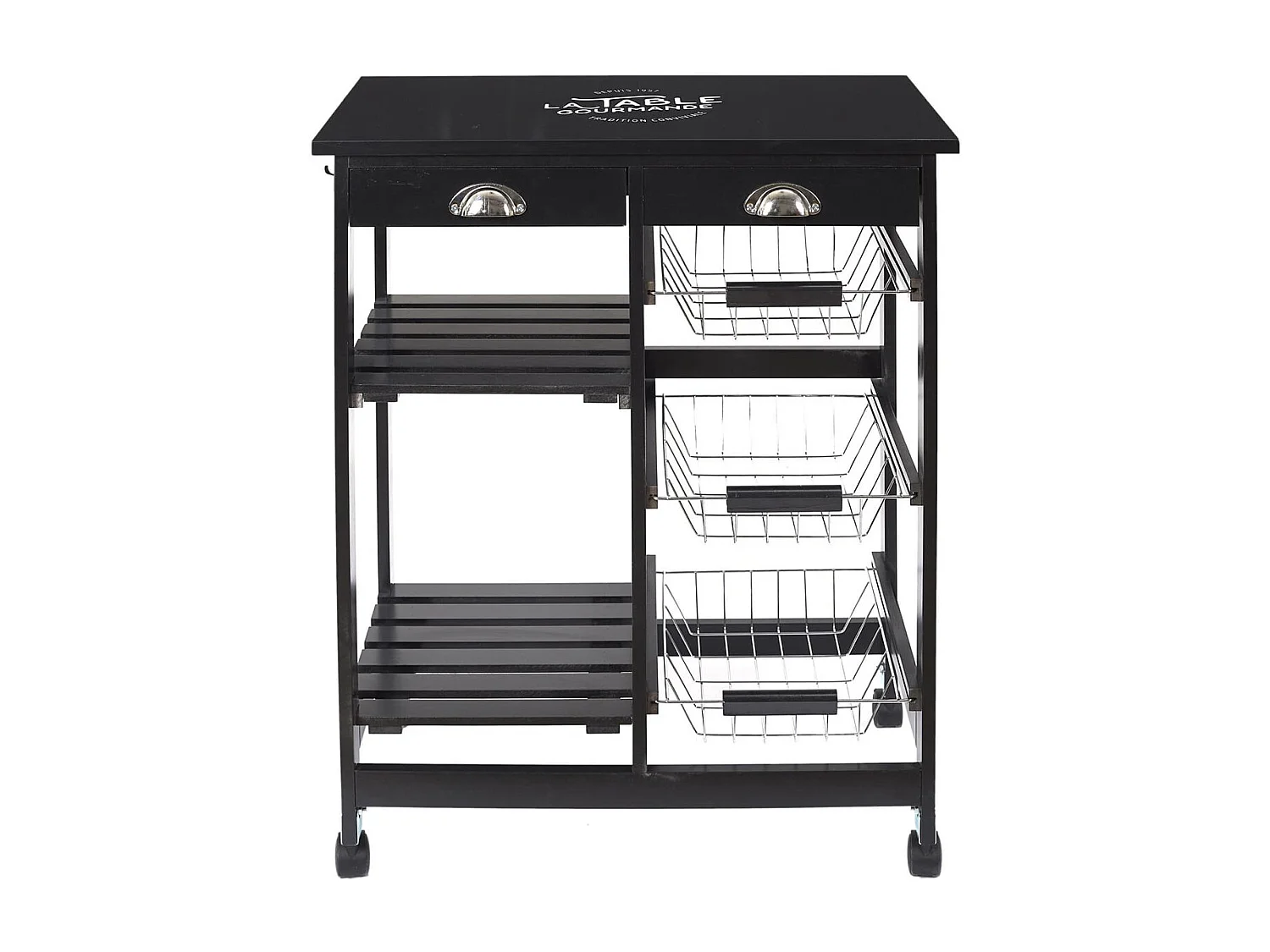 DRAGAN - Desserte à Roulettes Noire Multi-Rangement