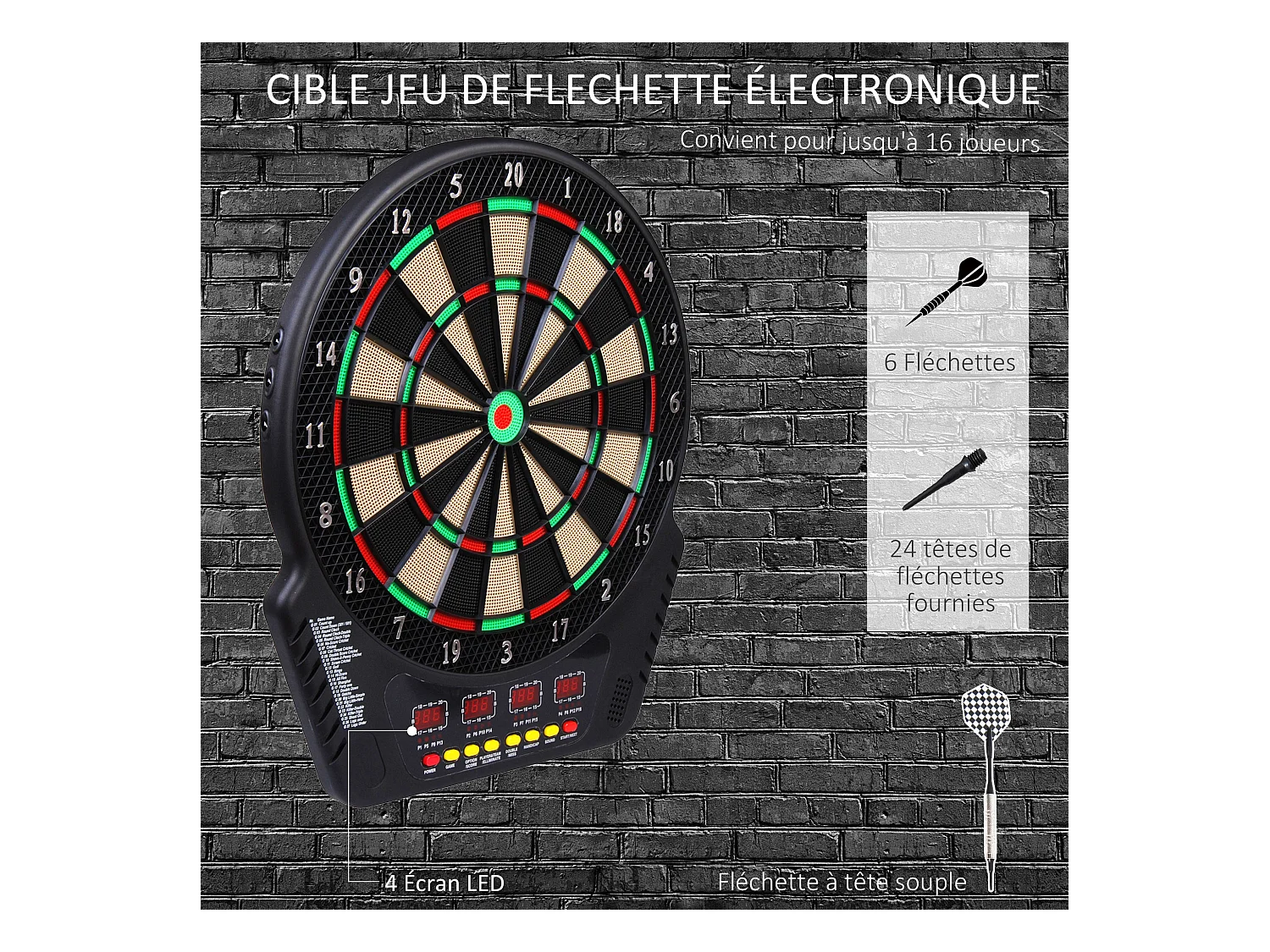 Cible jeu de flechettes électronique professionnel 243 jeux variés noir