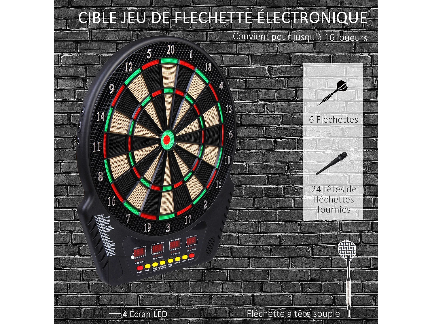 Cible jeu de flechettes électronique professionnel 243 jeux variés noir