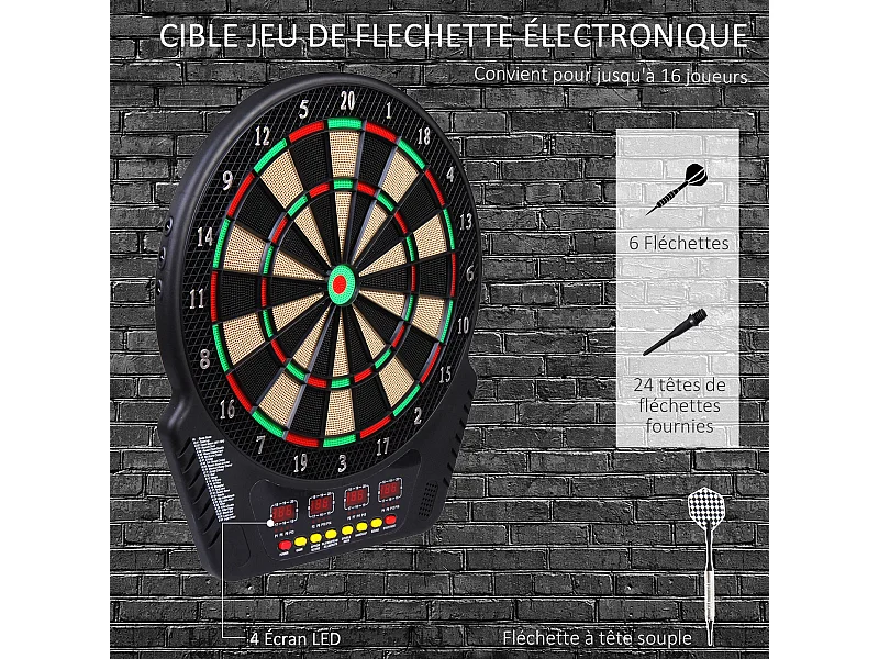 Cible jeu de flechettes électronique professionnel 243 jeux variés noir