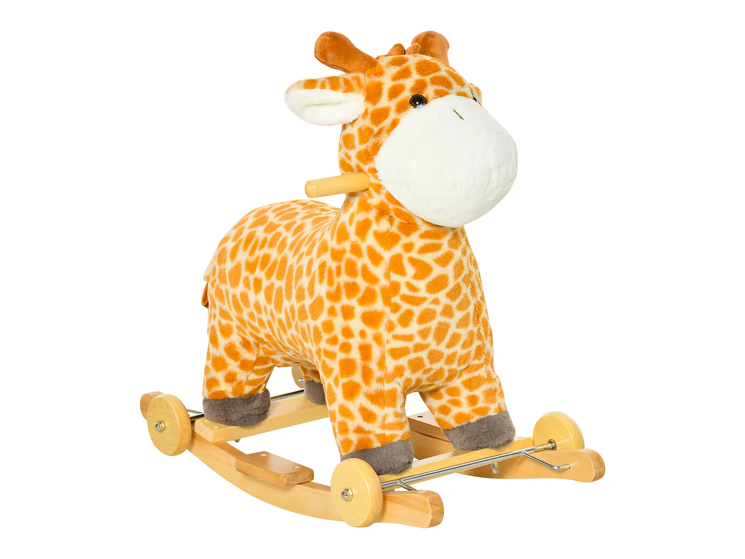 Jouet à bascule girafe et porteur sur roulettes 2 en 1 fonction sonore mugissement  bois peuplier peluche courte polyester tacheté