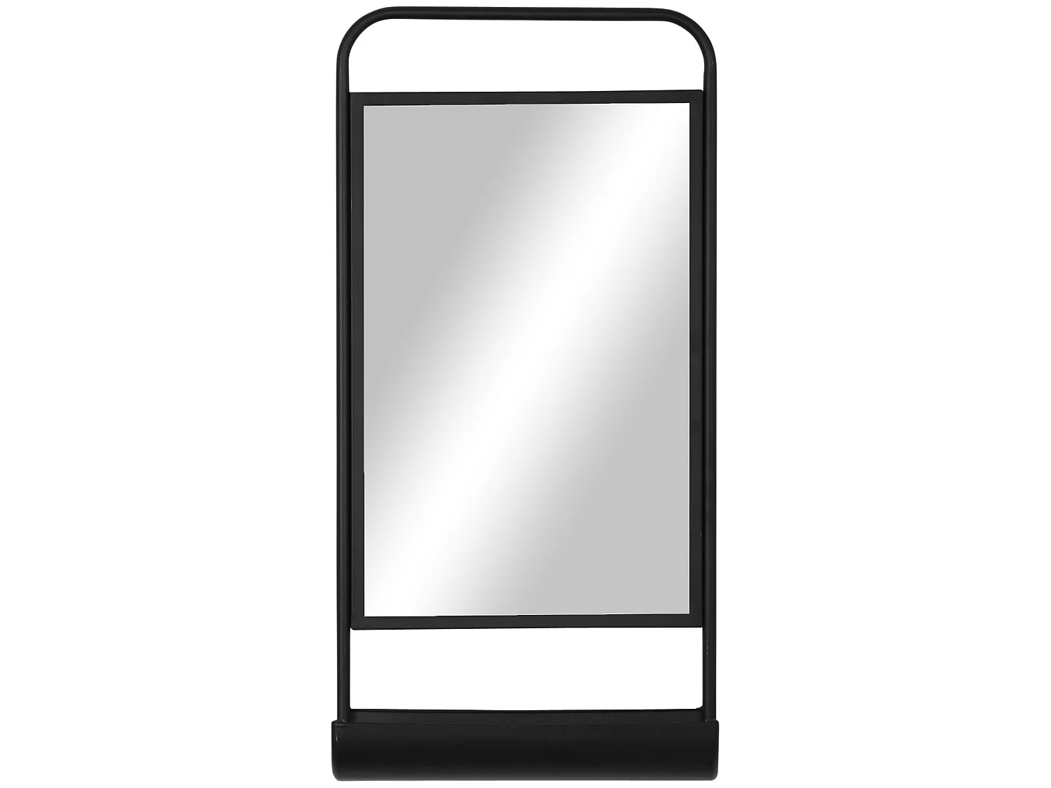 Miroir mural étagère intégrée design industriel - châssis métal noir étagère MDF noir verre