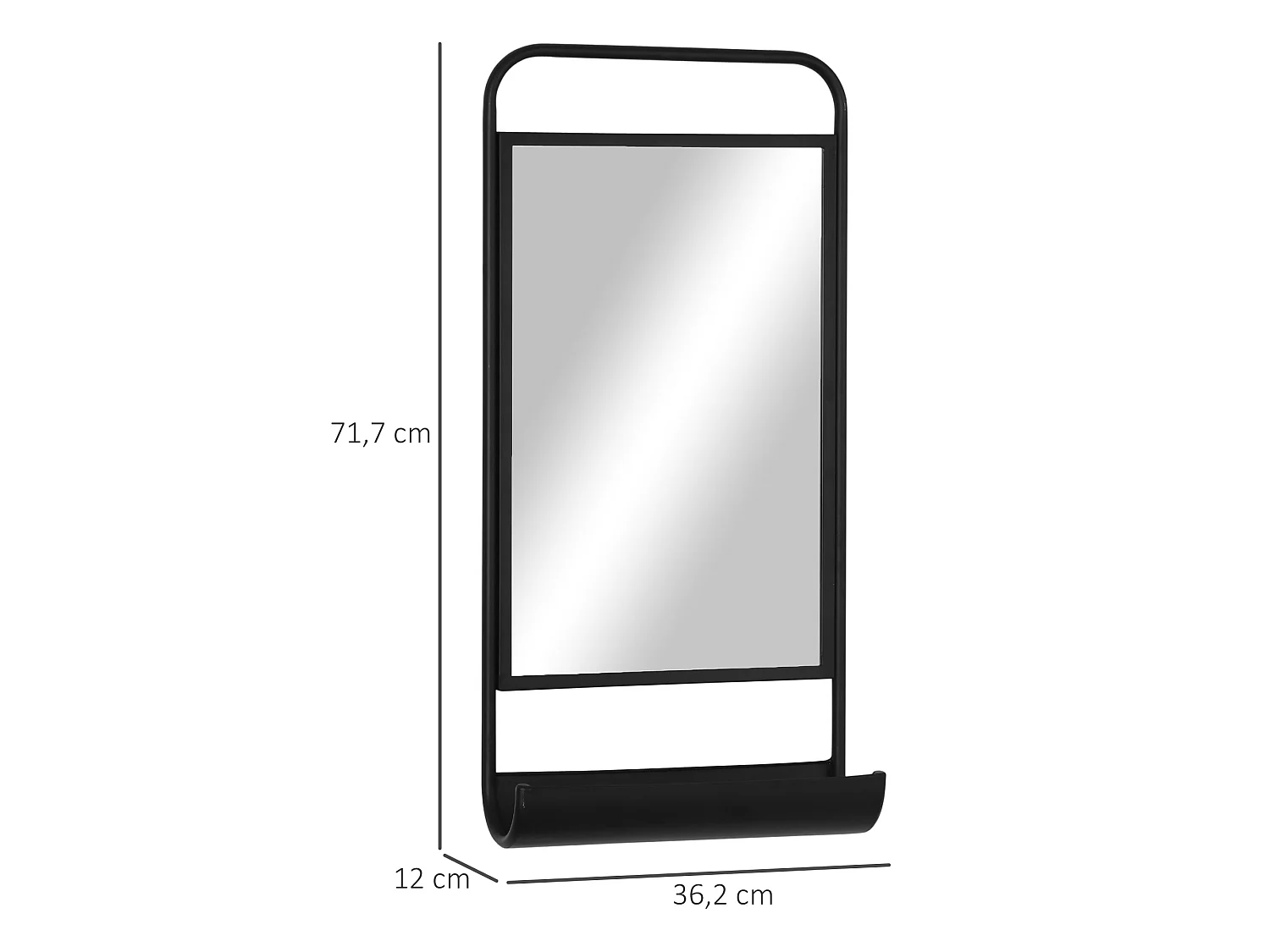 Miroir mural étagère intégrée design industriel - châssis métal noir étagère MDF noir verre