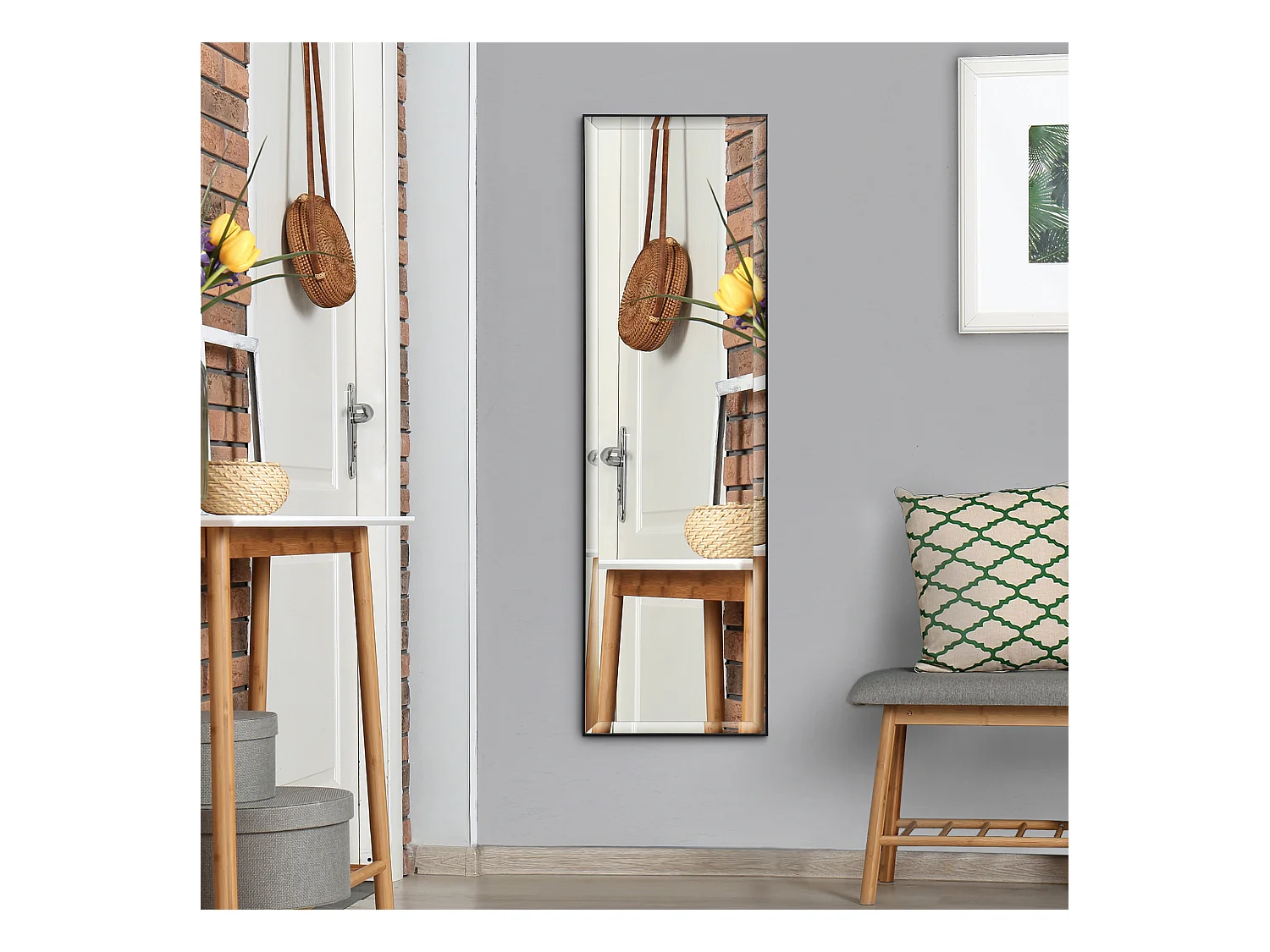 Miroir mural dim. 120L x 35l cm - film sécurité anti déflagrant, système attache inclus - cadre alliage alu. noir