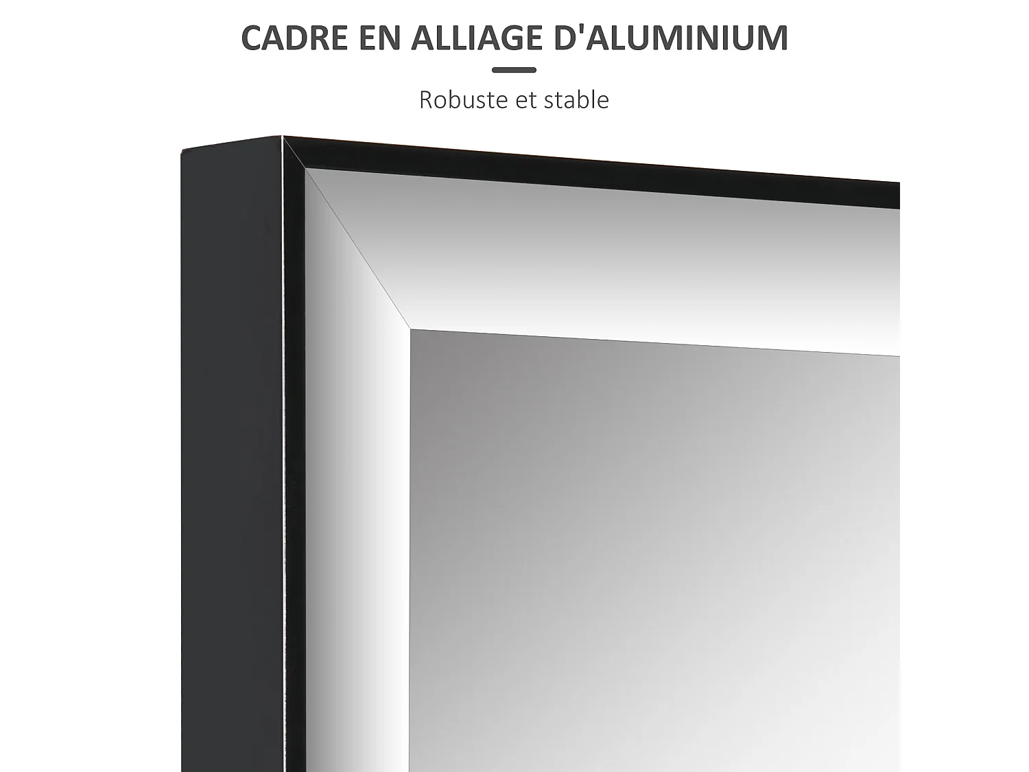Miroir mural dim. 120L x 35l cm - film sécurité anti déflagrant, système attache inclus - cadre alliage alu. noir