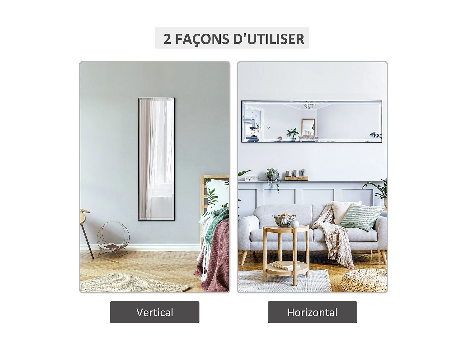 Miroir mural dim. 120L x 35l cm - film sécurité anti déflagrant, système attache inclus - cadre alliage alu. noir