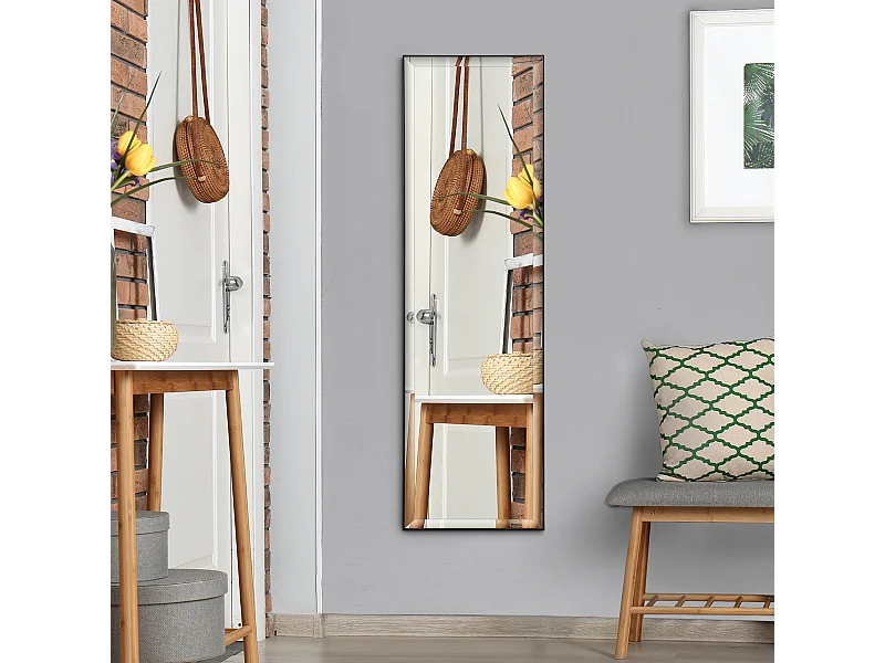 Miroir mural dim. 120L x 35l cm - film sécurité anti déflagrant, système attache inclus - cadre alliage alu. noir