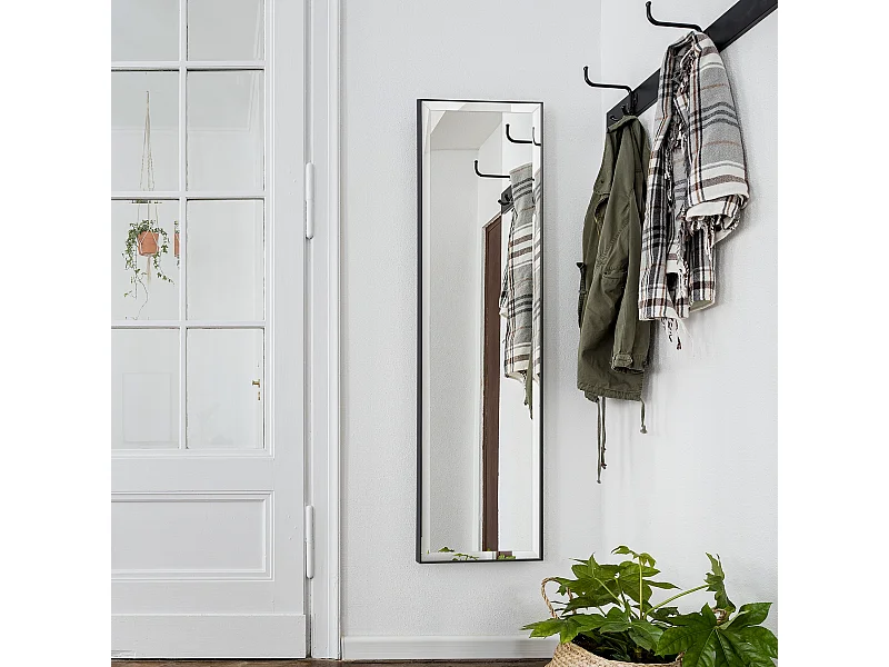 Miroir mural dim. 120L x 35l cm - film sécurité anti déflagrant, système attache inclus - cadre alliage alu. noir