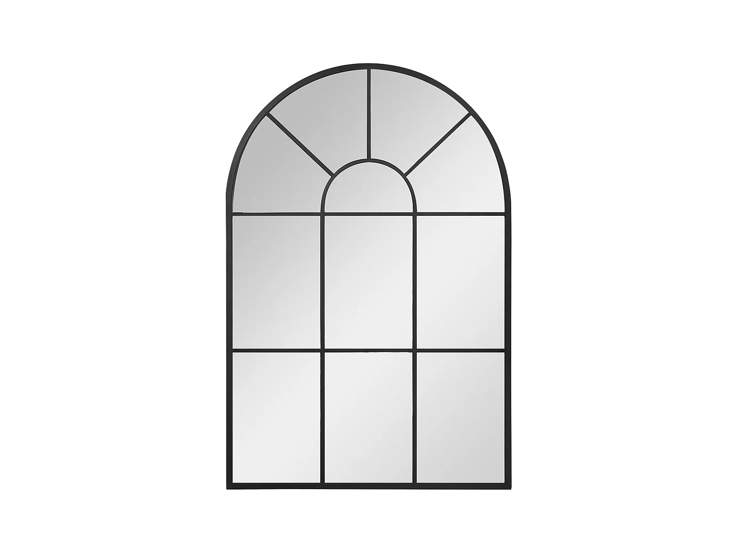 Miroir mural aspect verrière style classique chic - dim. 60L x 90H cm - métal noir verre 3 mm