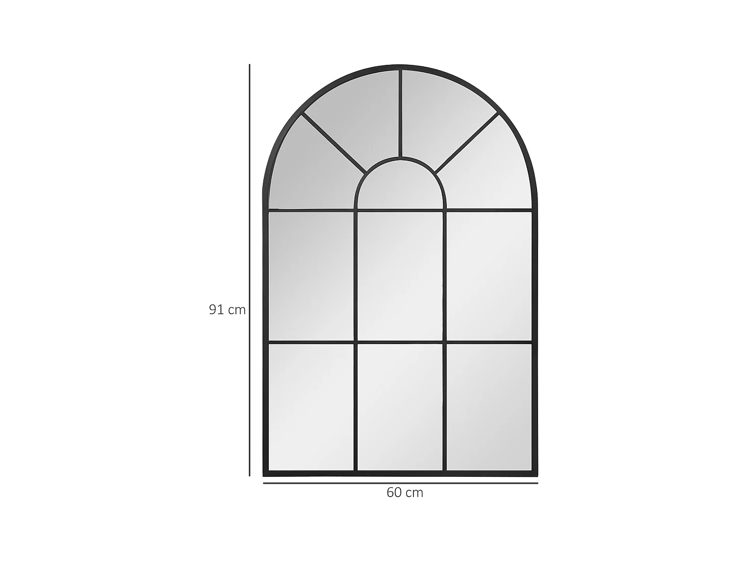 Miroir mural aspect verrière style classique chic - dim. 60L x 90H cm - métal noir verre 3 mm