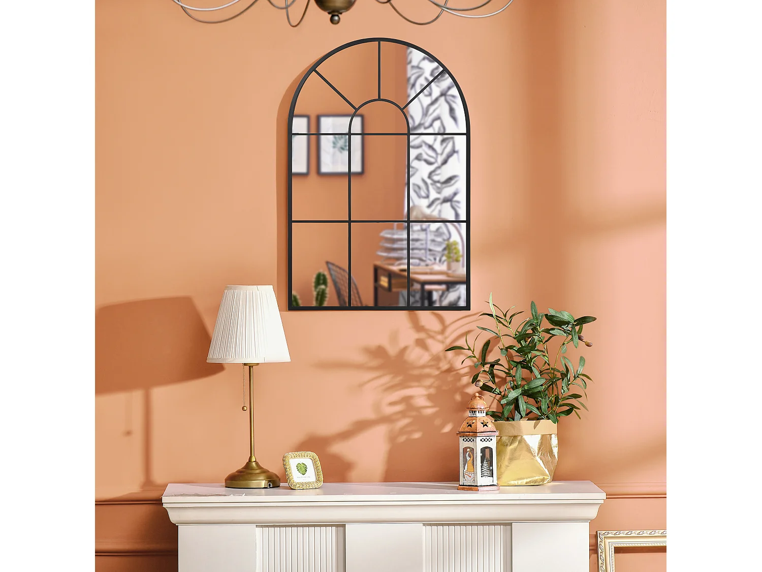 Miroir mural aspect verrière style classique chic - dim. 60L x 90H cm - métal noir verre 3 mm