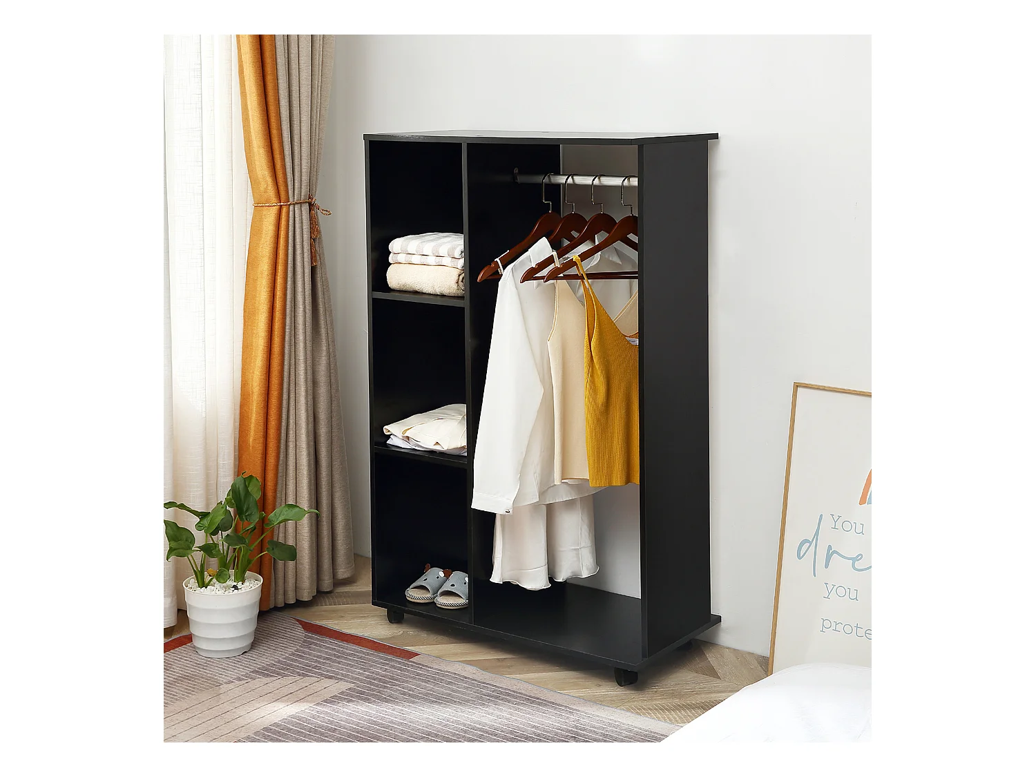 Armoire penderie armoire de rangement mobile panneaux de particules noir