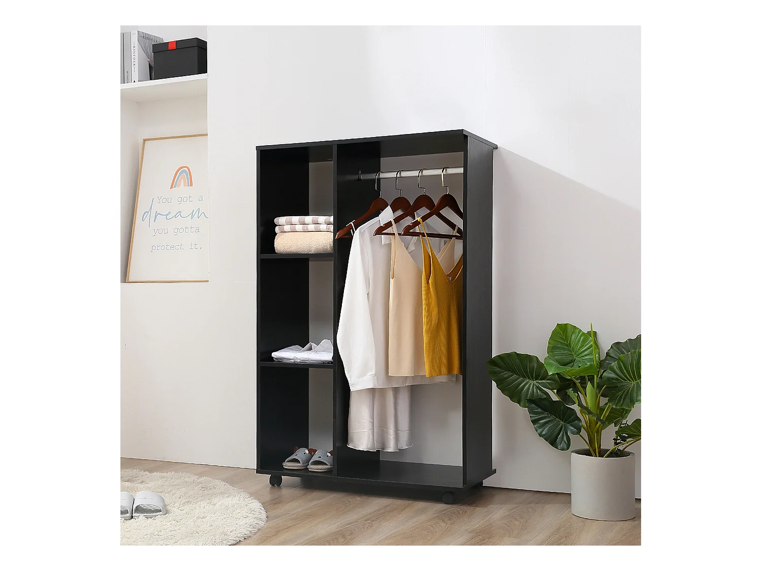 Armoire penderie armoire de rangement mobile panneaux de particules noir