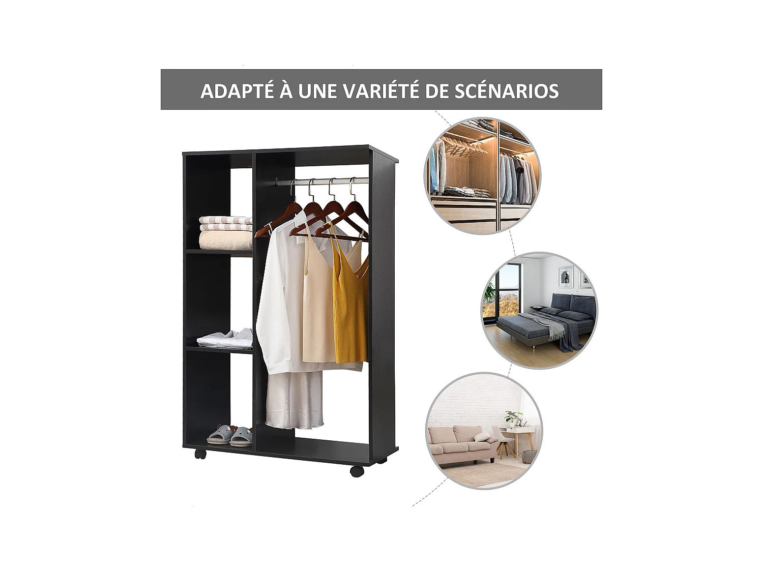 Armoire penderie armoire de rangement mobile panneaux de particules noir