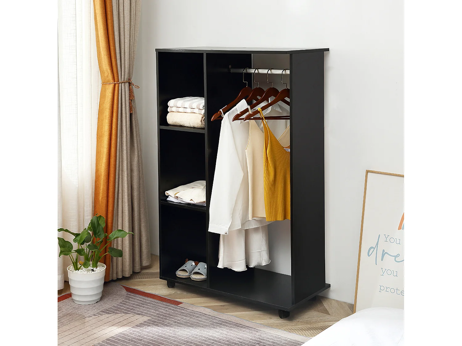 Armoire penderie armoire de rangement mobile panneaux de particules noir