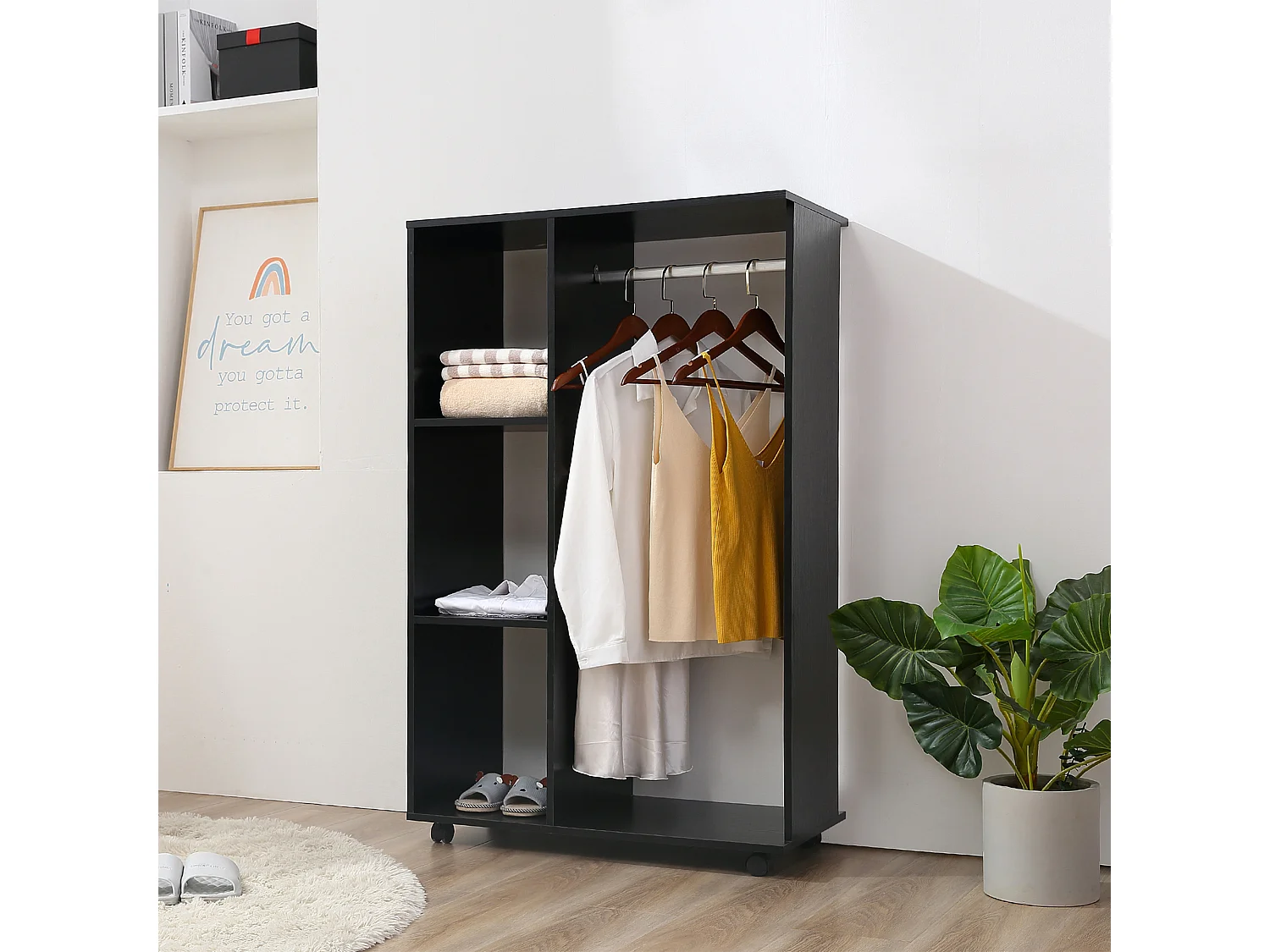 Armoire penderie armoire de rangement mobile panneaux de particules noir