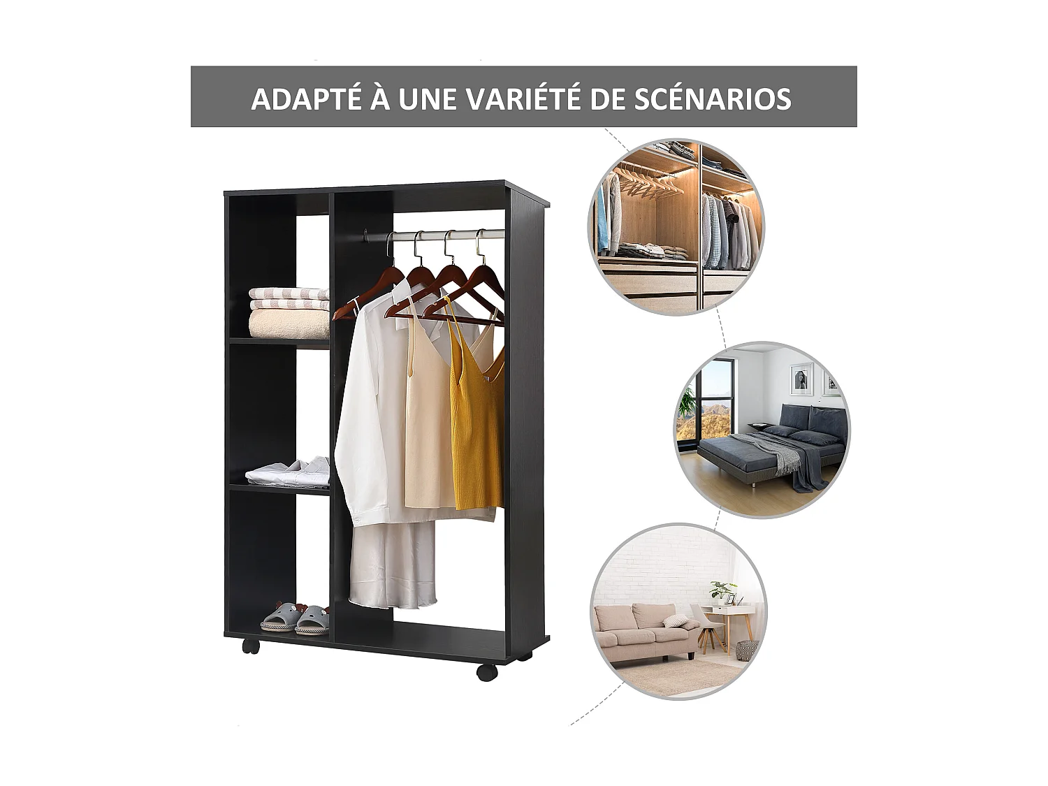 Armoire penderie armoire de rangement mobile panneaux de particules noir