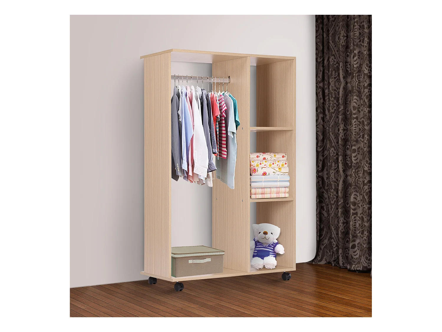 Armoire penderie armoire de rangement mobile panneaux de particules coloris chêne clair