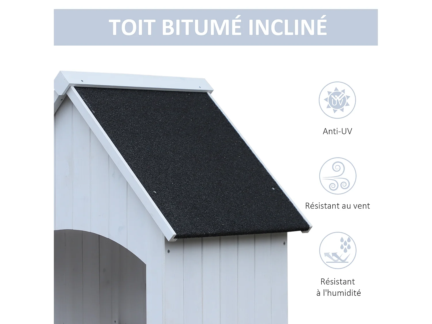 Armoire abri de jardin remise pour outils 3 étagères porte loquet toit pente bitumé dim. 77L x 54l x 179H cm bois sapin pré-huilé blanc