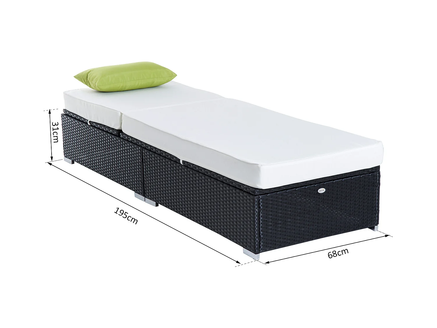 Bain de soleil transat grand confort 195L x 68l x 31H cm dossier inclinable multi-positions matelas épaisseur 10 cm crème résine tressée 4 fils noir