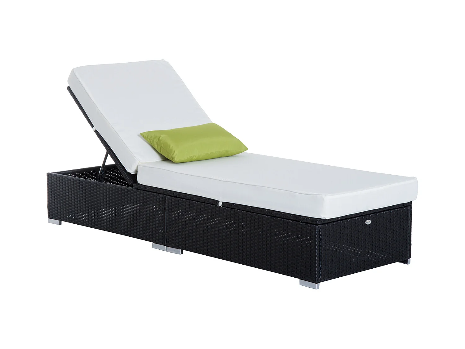 Bain de soleil transat grand confort 195L x 68l x 31H cm dossier inclinable multi-positions matelas épaisseur 10 cm crème résine tressée 4 fils noir