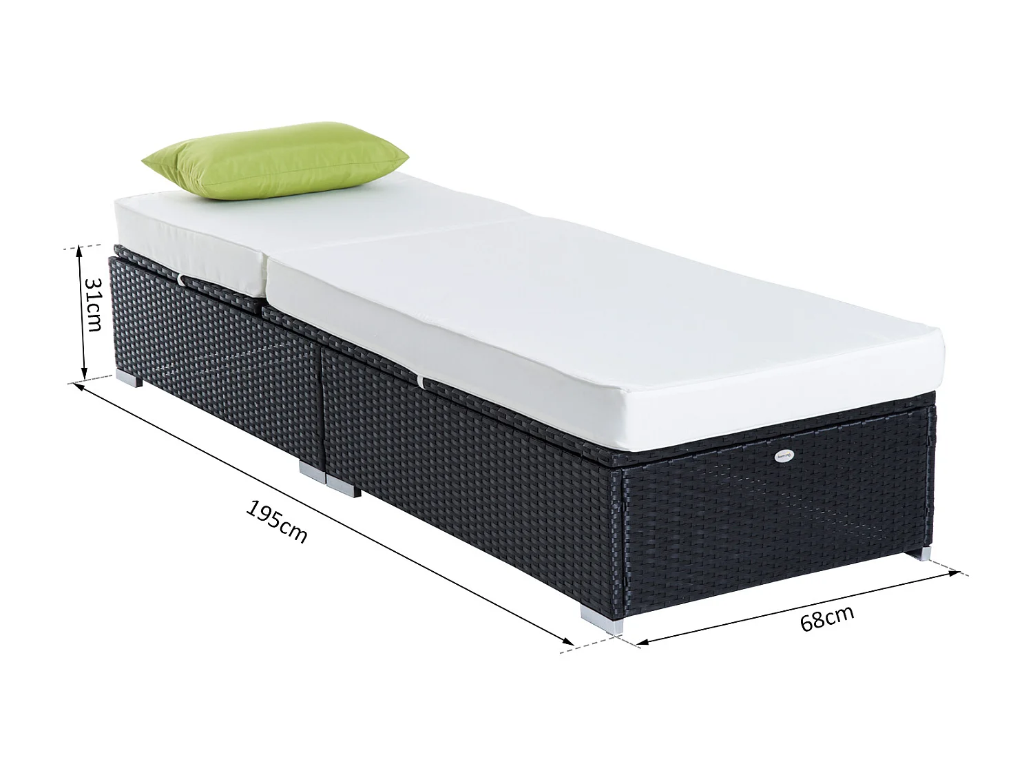 Bain de soleil transat grand confort 195L x 68l x 31H cm dossier inclinable multi-positions matelas épaisseur 10 cm crème résine tressée 4 fils noir