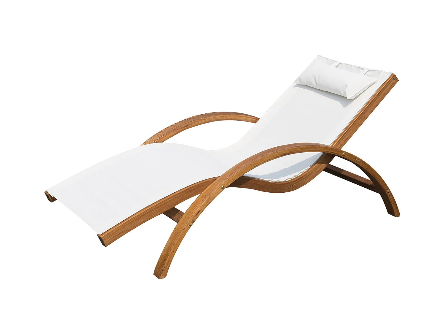 Transat chaise longue design style tropical bois massif naturel coloris beige blanc