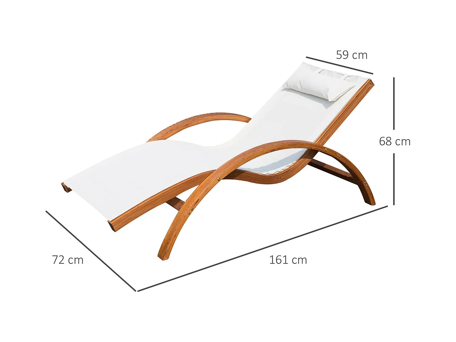 Transat chaise longue design style tropical bois massif naturel coloris beige blanc