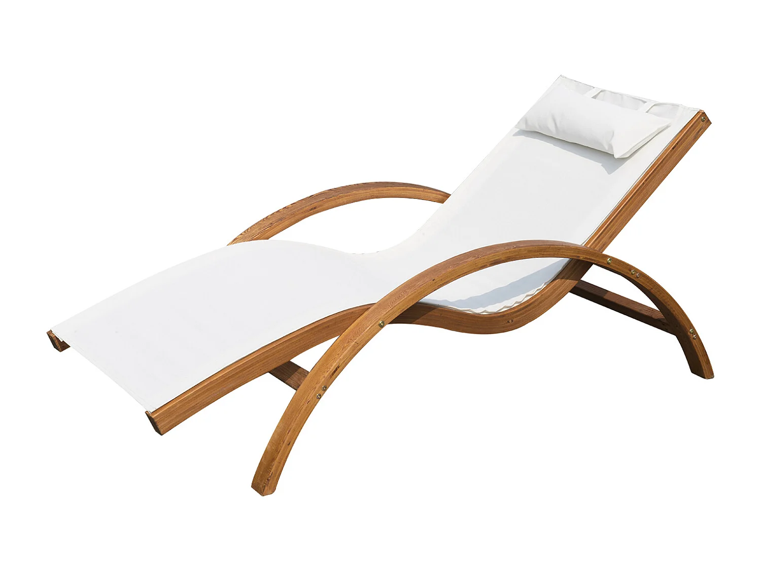 Transat chaise longue design style tropical bois massif naturel coloris beige blanc