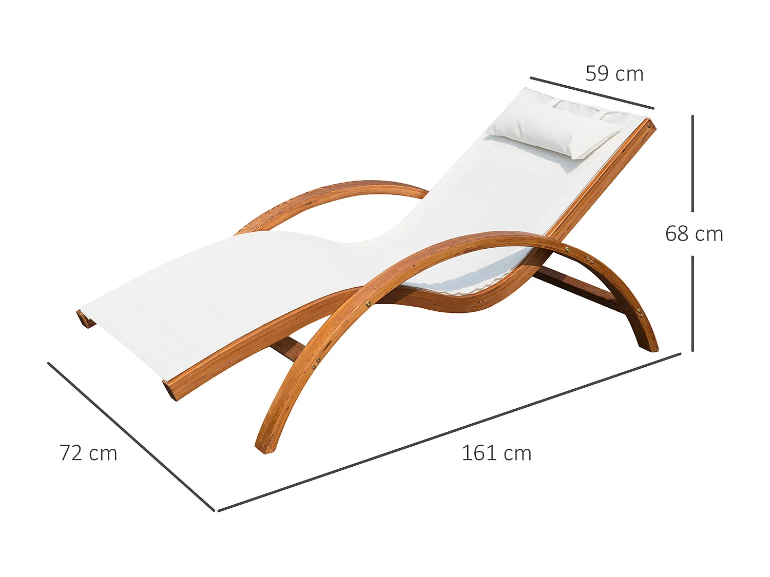 Transat chaise longue design style tropical bois massif naturel coloris beige blanc