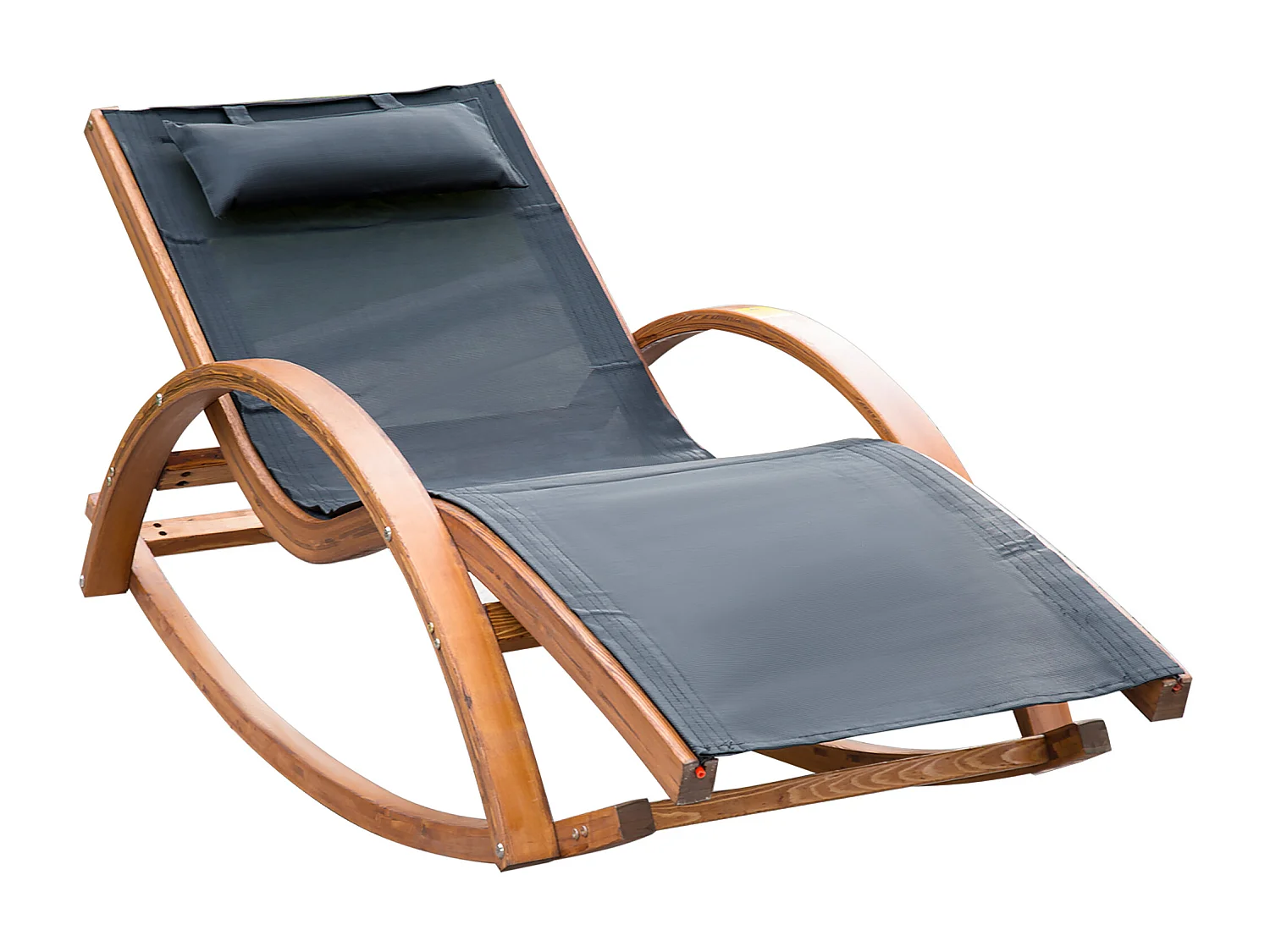Chaise longue fauteuil berçant à bascule transat bain de soleil rocking chair en bois charge 120 Kg noir