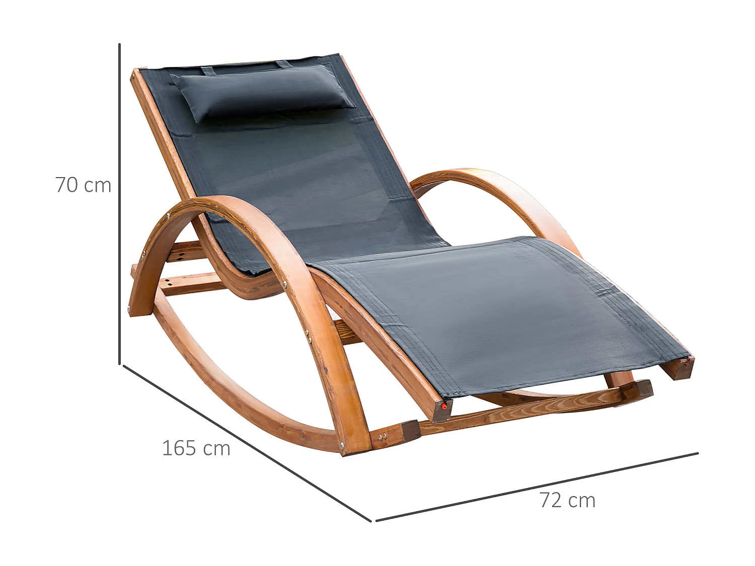 Chaise longue fauteuil berçant à bascule transat bain de soleil rocking chair en bois charge 120 Kg noir