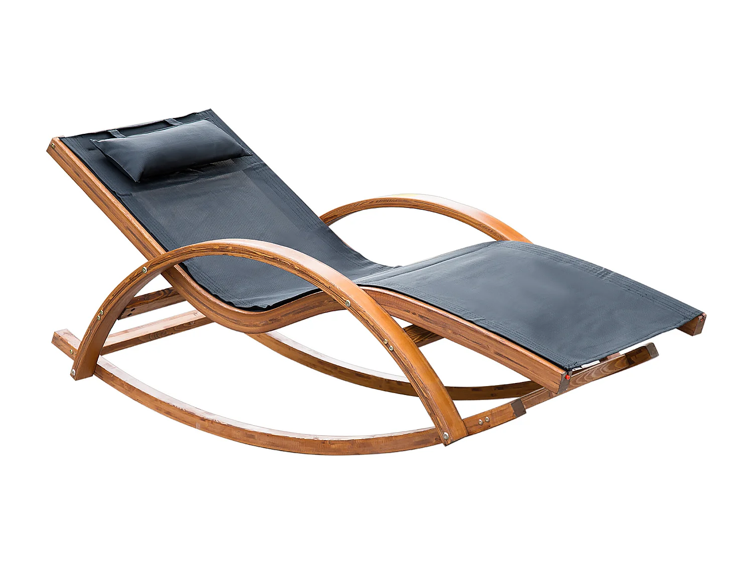 Chaise longue fauteuil berçant à bascule transat bain de soleil rocking chair en bois charge 120 Kg noir