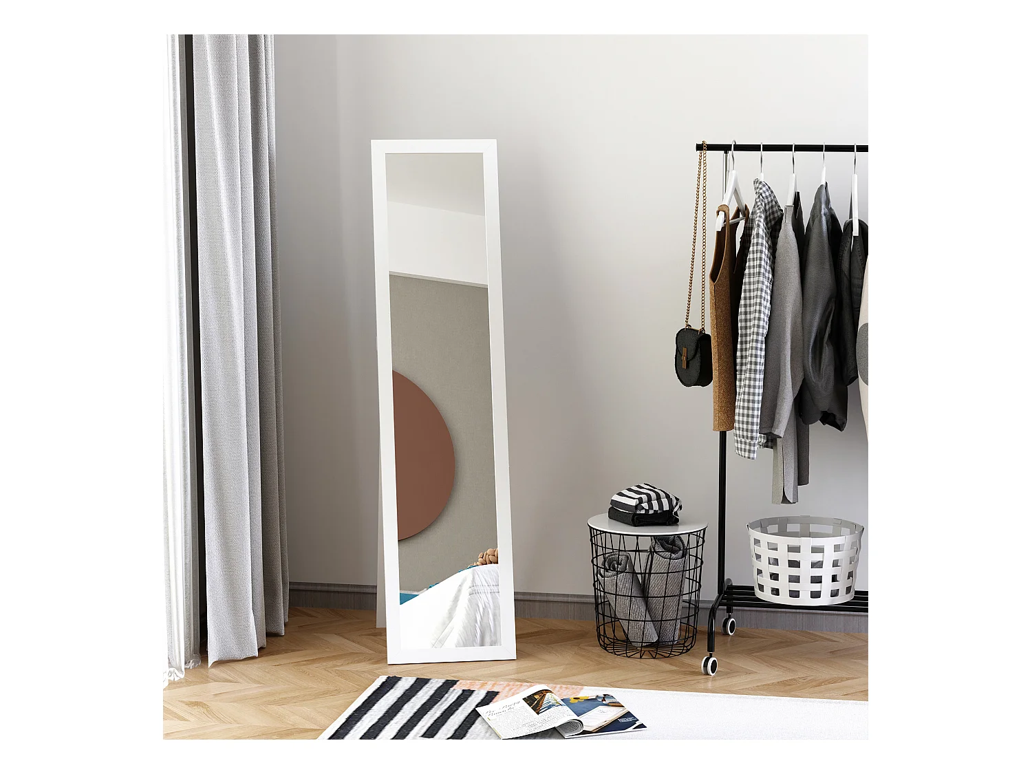 Miroir sur pied et mural rectangulaire dim. 37L x 48l x 152H cm blanc
