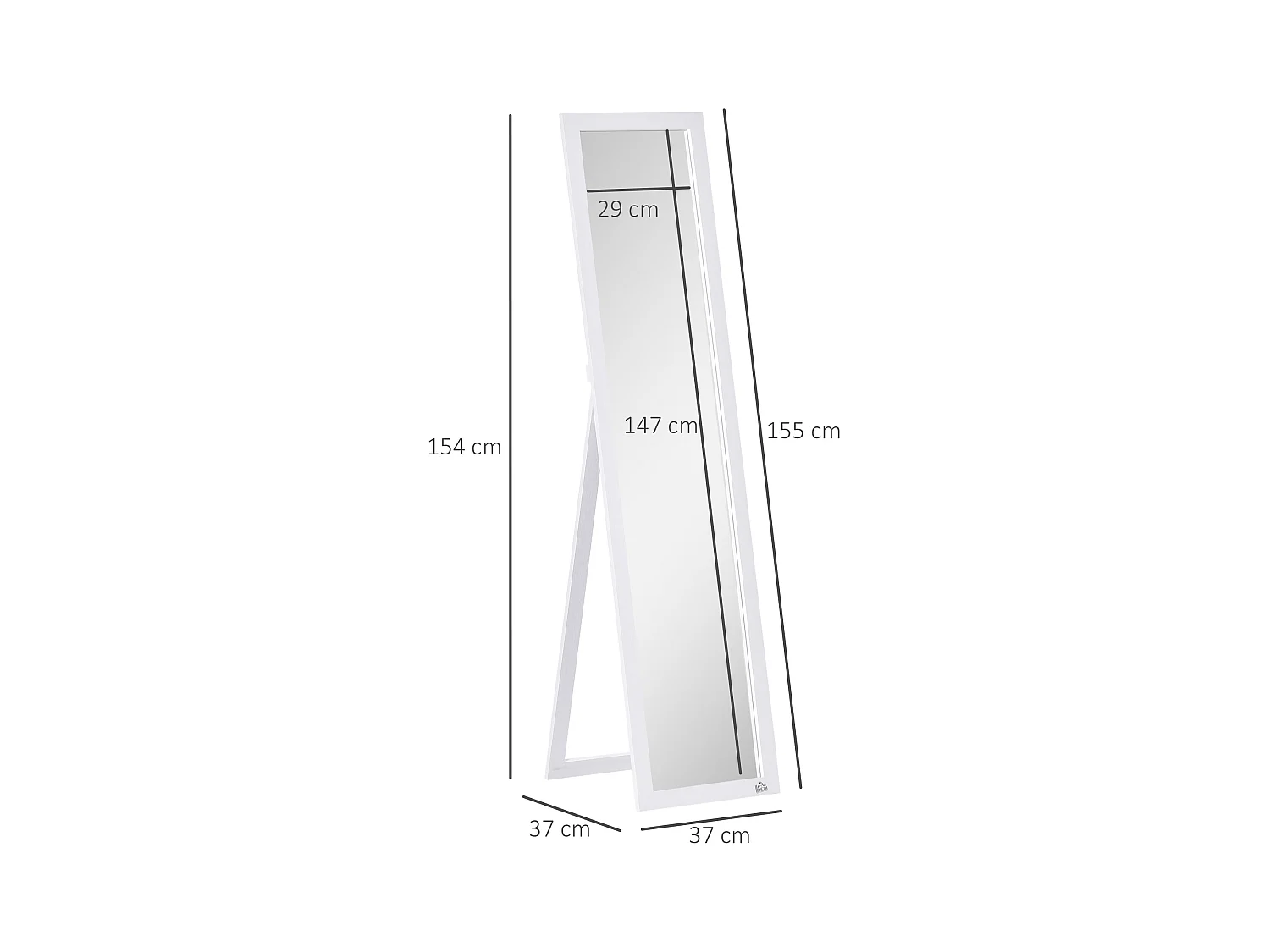 Miroir sur pied et mural rectangulaire dim. 37L x 48l x 152H cm blanc