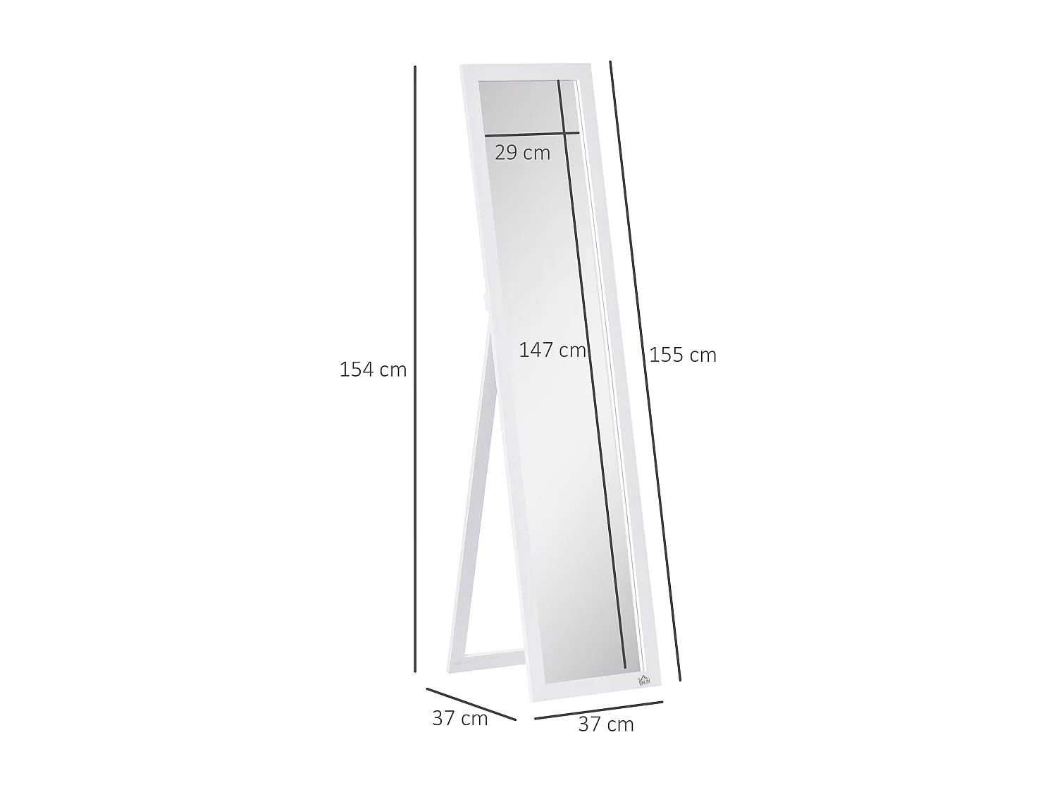 Miroir sur pied et mural rectangulaire dim. 37L x 48l x 152H cm blanc