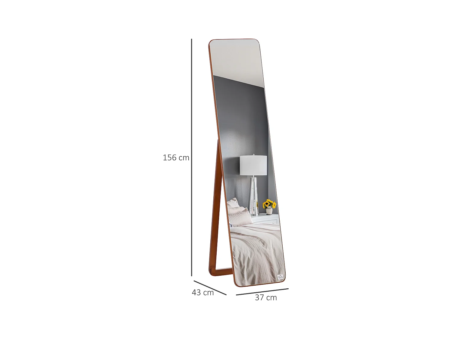Miroir sur pied et mural rectangulaire dim. 37L x 43l x 156H cm verre MDF aspect noyer clair