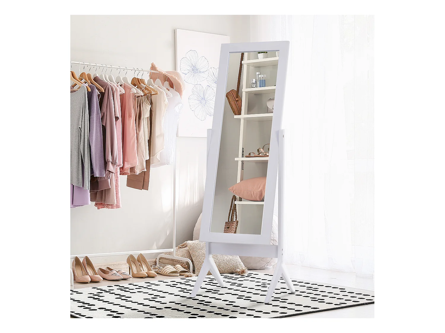 Miroir à pied inclinaison réglable dim. 47L x 46l x 148H cm MDF blanc