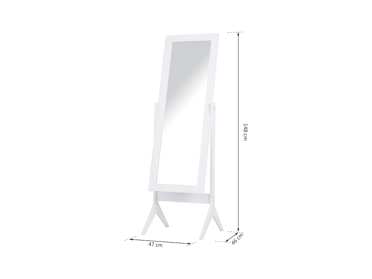 Miroir à pied inclinaison réglable dim. 47L x 46l x 148H cm MDF blanc