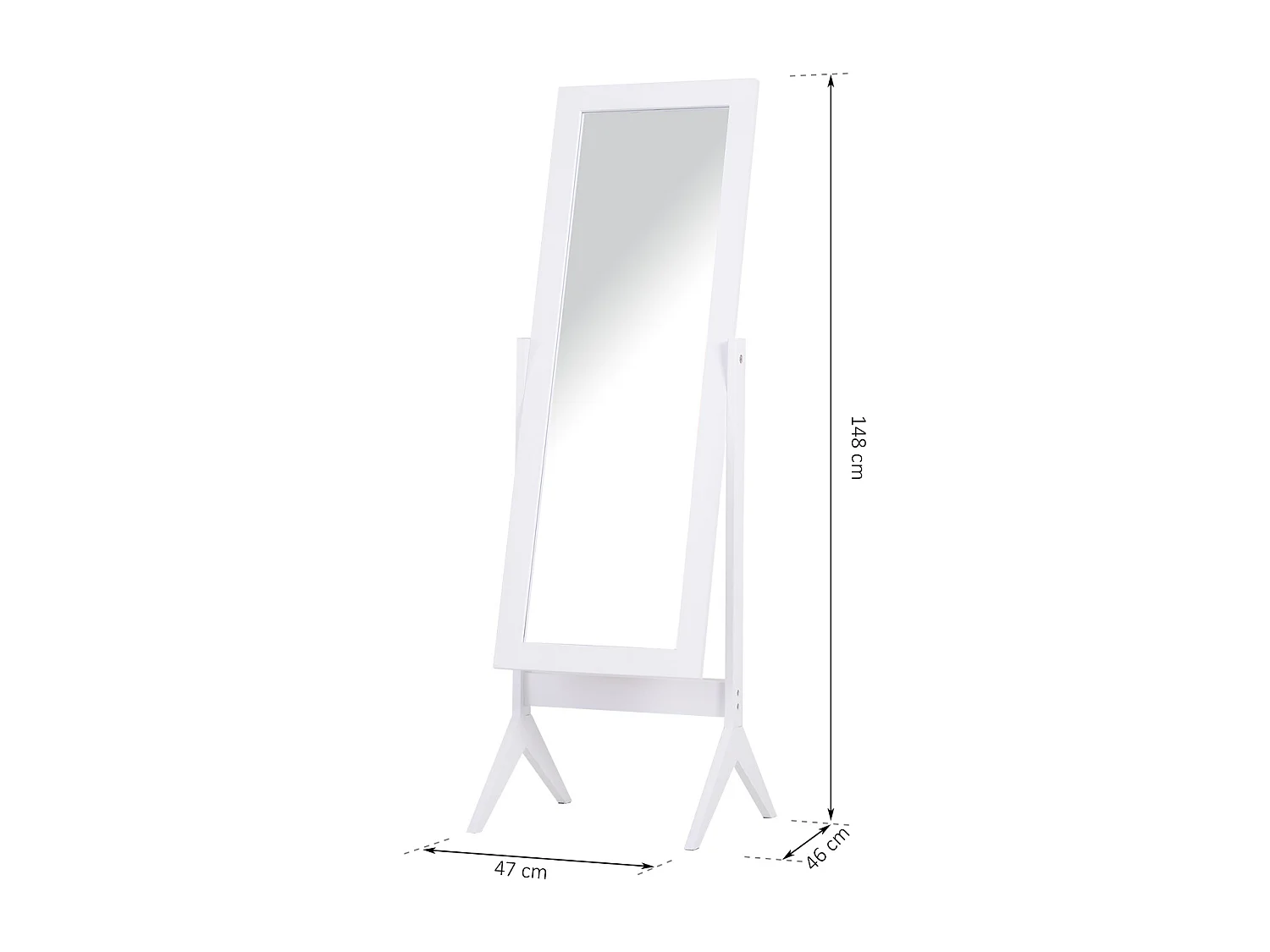 Miroir à pied inclinaison réglable dim. 47L x 46l x 148H cm MDF blanc