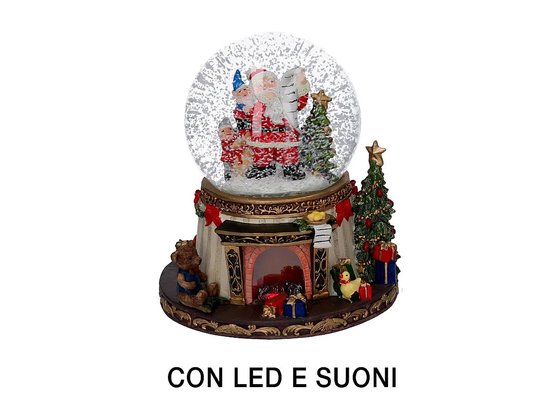 Palla di vetro led resina babbo natale con musica cm ø16,5h20