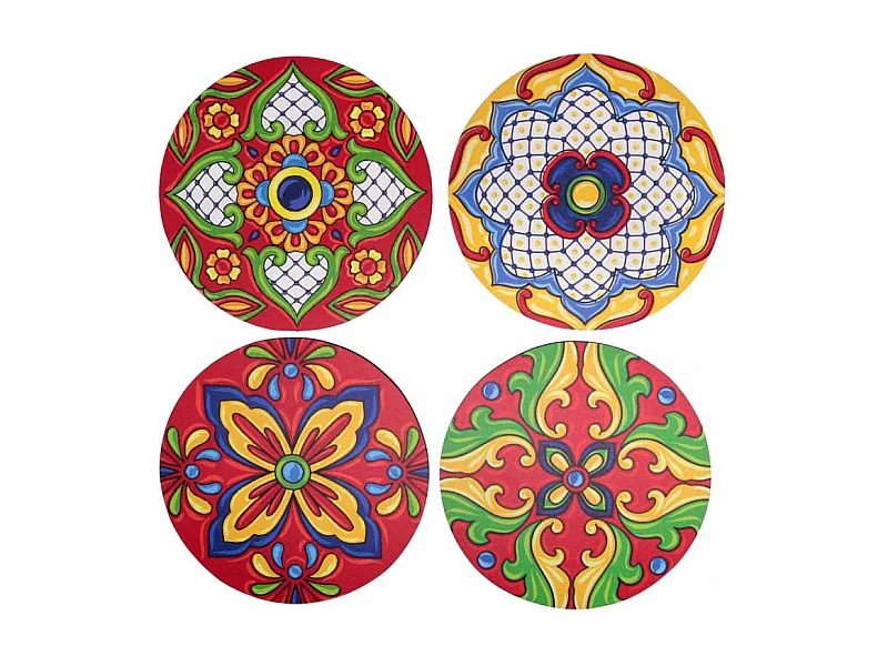 Mattonella legno confezione 4pz assortiti rosso tondo cm ø20x0,5