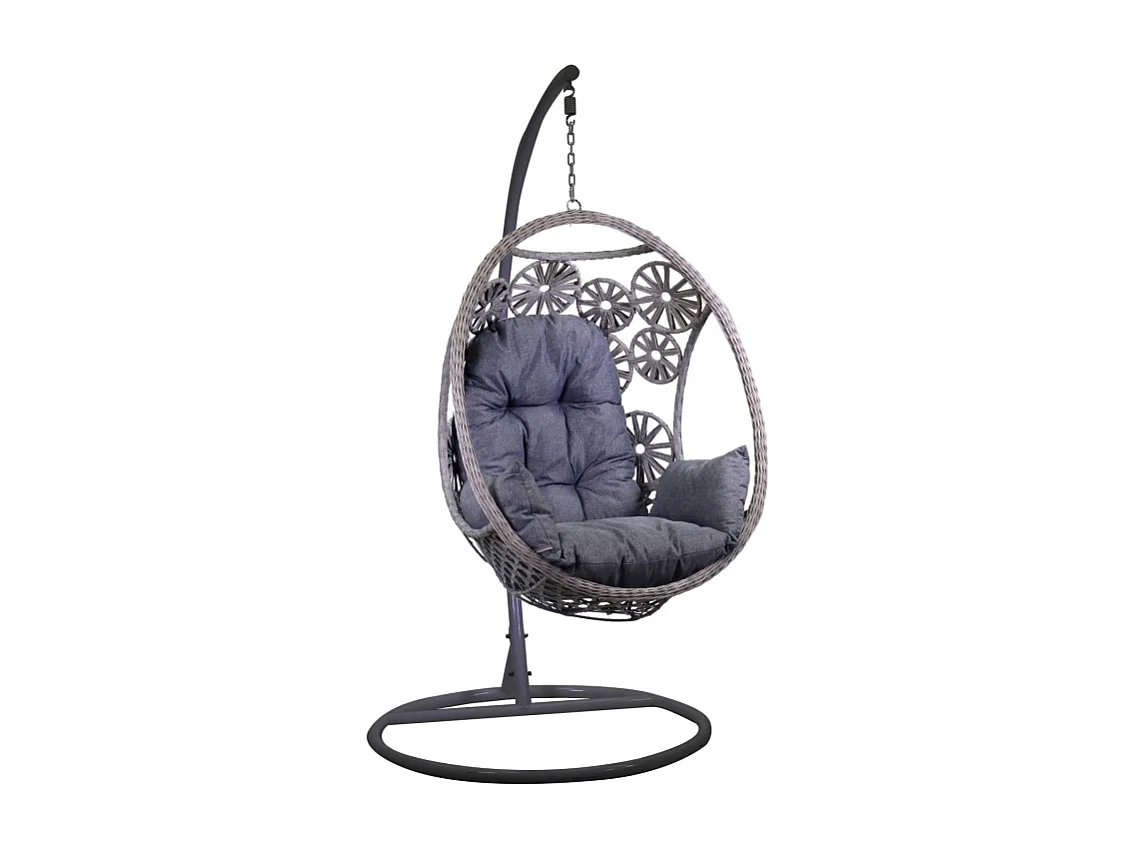 Dondolo pensile Clinton grigio con supporto nero e cuscino cm 116x100h200