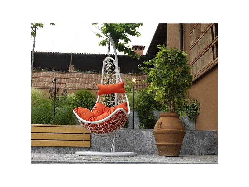 Dondolo pensile Rialto bianco con supporto e cuscino arancione cm82x65h124