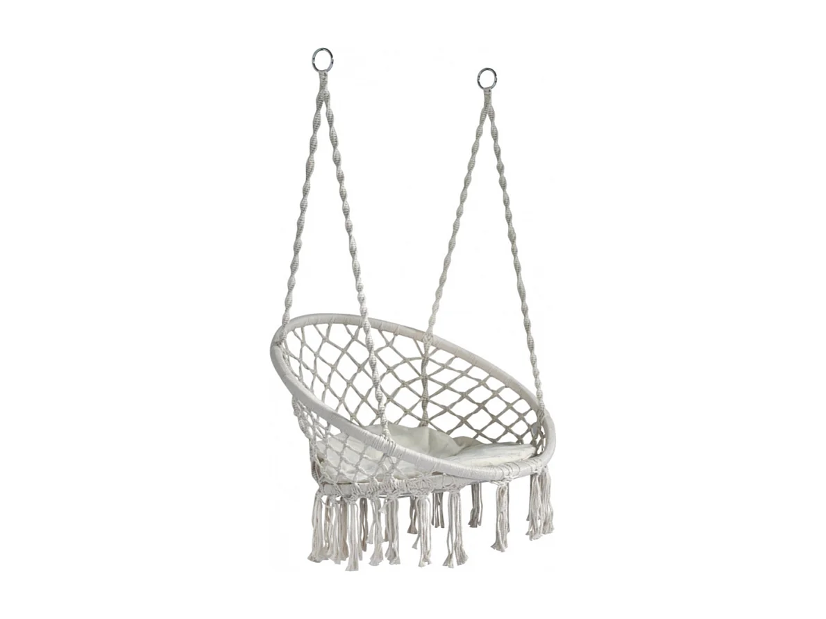 Altalena in corda e cuscino MOIA in color naturale con seduta con frange