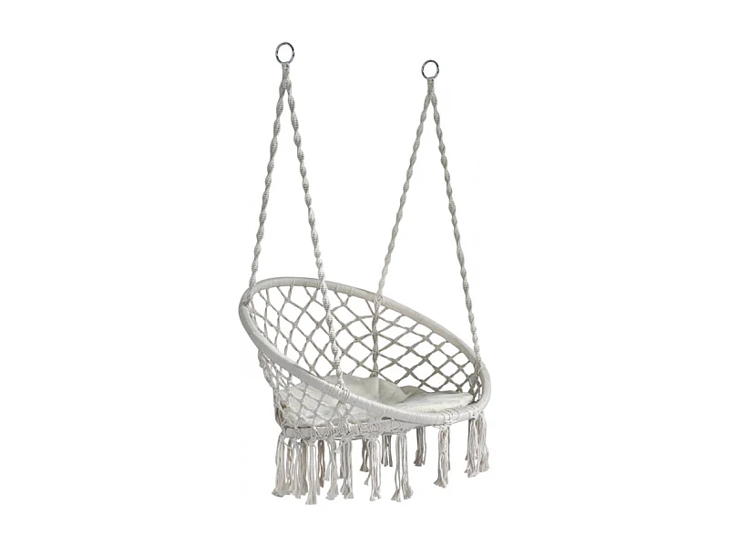 Altalena in corda e cuscino MOIA in color naturale con seduta con frange