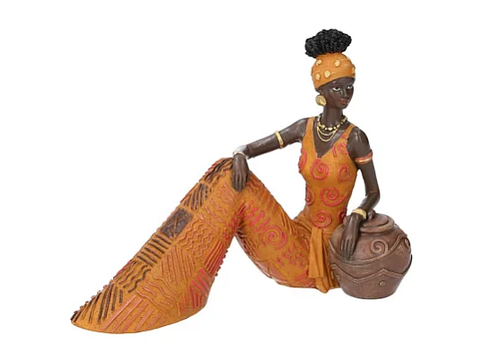 Statua ceramica donna africa seduta cm21x10,5h16,5
